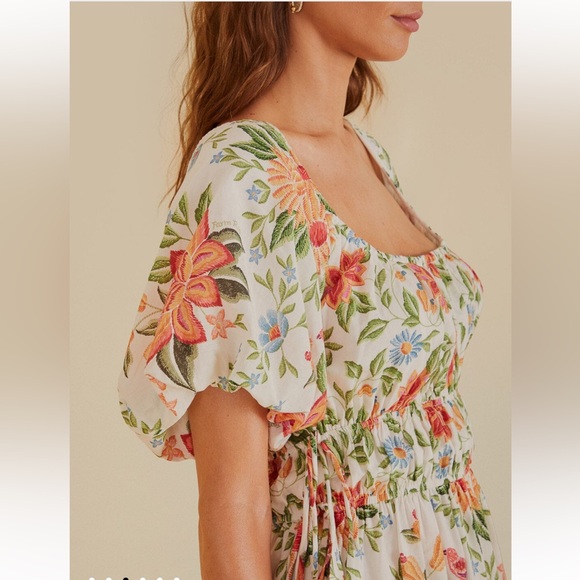 Farm Rio Off-White Bloom Garden Euroflax Premium Linen Mini Dress NWT Size XS - Picture 5 of 16